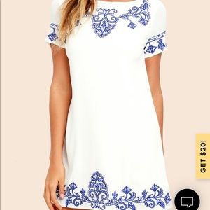 Tale to Tell Blue and Ivory Embroidered Dress NWT